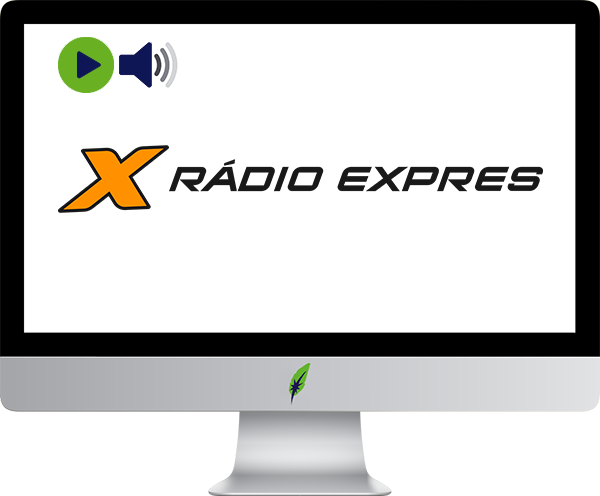 Afbeelding computerscherm met logo radiozender Rádio Expres - Slowakije - in kleur op transparante achtergrond - 600 * 496 pixels